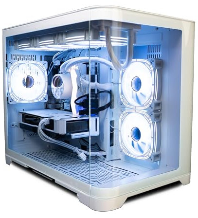 ionz Gaming PC - Desktop Computer, Ryzen 5 5600X, NVIDIA RTX 4060,16GB RAM 1TB SSD, 240mm AIO Liquid Cooling, Windows 11, 500W 80+ PSU, WiFi, White - Flow