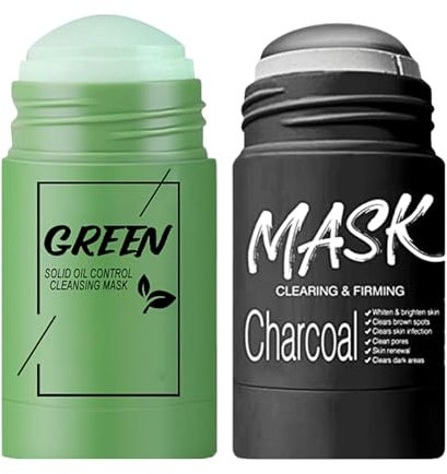 2 Pack Clay Mask Stick, Green Tea Mask Stick + Charcoal Clay Face Mask Stick, Pores Face Masks Skincare, Mud Mask Stick, Green Mask Stick, Blackhead Remover, for All Skin Types