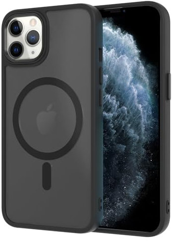 AOMYKE Cover Magnetica per iPhone 11 Pro, Custodia iPhone 11 Pro Compatibile con MagSafe, Traslucida Opaca Posteriore Sottile PC+TPU Bumper Antiurto Case - Nero