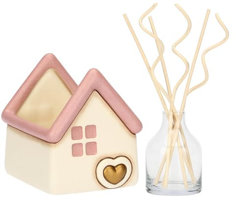 THUN - Porta diffusore a forma di casetta con quadrifoglio in ceramica, 12,4x11, altezza 11,2 cm, collezione Fragrances