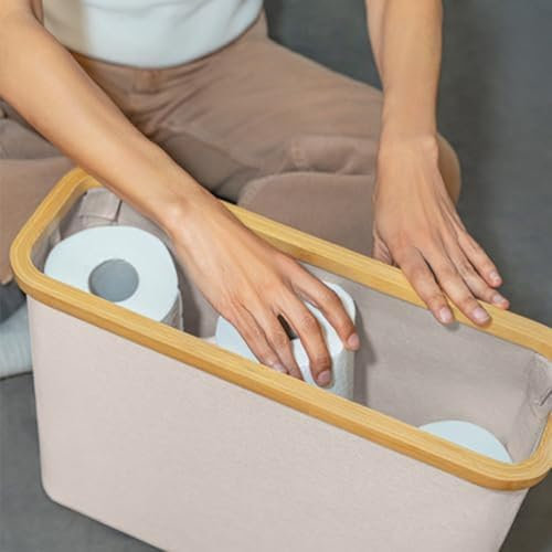 Lecreatekit Panier de rangement pour rouleaux de papier toilette, support de salle de bain avec couvercle, boîte de rangement chic pour une salle de bain propre et bien rangée (beige)