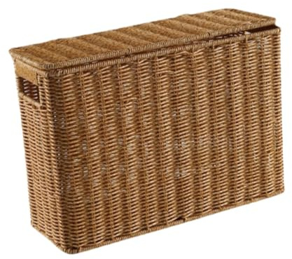 F Fityle Narrow and Tall Storage Box Newspaper Holder, Organizer Woven Magazine Holder with Handle for Kitchen Clothing Living Room, S