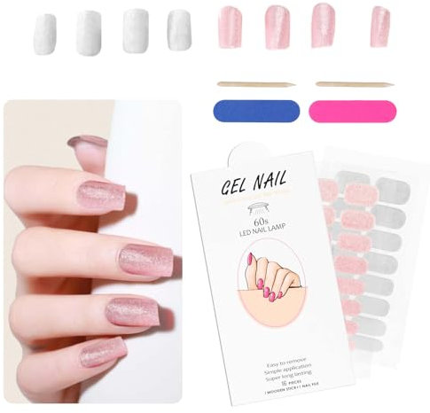2 Blatt 32 Stk Nagelfolie, Selbstklebend Nagelsticker Nagel Sticker Nagelaufkleber Nagelsticker Uv Härtend Dekoration Nagelfolien Nageldesign Zubehör Weißer Glitzer Gel Nail für Damen Mädchen