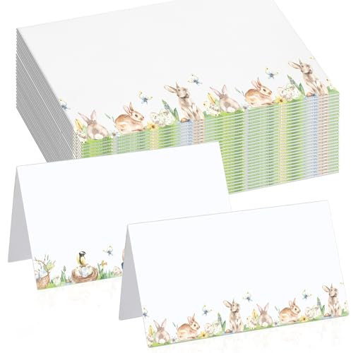 Fullhawl 100 Blatt Ostern Tischkarten Namenskarten für Tischhase Tischzeltkarten Osterhase Zelte Blanko Tischkarten Ostern Tischhalter für Sitzgelegenheiten Ostern Bankett Abendessen Dekoration Urlaub