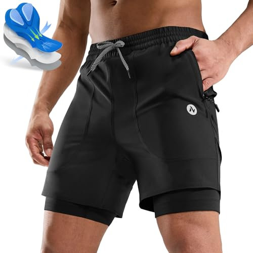 Nepest Mountainbike Hose Herren Kurz MTB Shorts Polster Bike Shorts Herren mit Tasche Radlerhose Schwarz,L