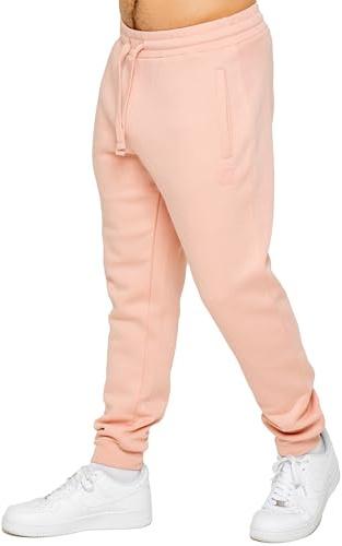 989Zé ENZO Mens Joggers Fleece Lined Soft Warm Sweatpants Tracksuit Bottoms Casual Trousers (UK, Alpha, L, Regular, Regular, Dusty Pink)