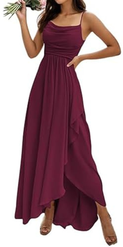 ORANDESIGNE Robes de Soiree Femme Longue Chic et Elegant Mousseline Robe Mariée Demoiselle Dhonneur Robes Fendue Cocktail Bal Robe à Bretelles Spaghetti Ball Gown Dress