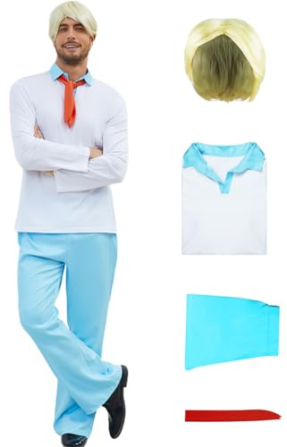 AYYOHON Halloween Costume Wig Mens Shirt Pants Set Classic Movie Character Cosplay Outfits Halloween Fancy Dress Suit