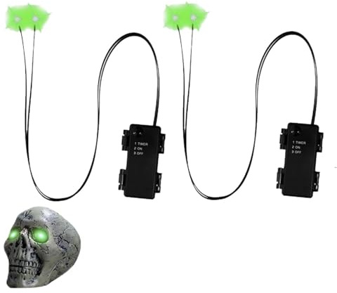 2pieces Halloween LED Glowing Light Up Eyes, Light Up LED Eyes For Skeleton With Timer, Horror DIY Lighted Eye, For Halloween Decoration, Skulls, Pumpkin, Spider, Tombstone Props, Cosplay(Green)