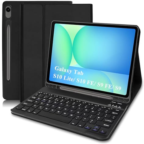 COEZFE Case with keyboard for Samsung Galaxy Tab S10 Lite/ S10 FE 10,9 2025/ S9 FE 10.9 / S9 11, Smart Case with Bluetooth Keyboard [UK layout] for Samsung Tab S10 FE / S10 Lite/ S9 FE / S9, Black