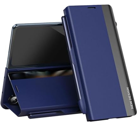 Wigento Für Samsung Galaxy Z Fold7 5G Design Electroplated Flip Kunstleder Schutz Cover Hülle Dunkelblau