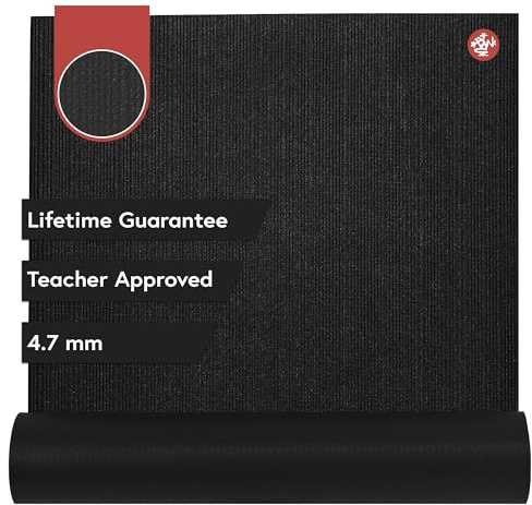 Manduka Prolite Yogamatte, 172,7 cm – 4,7 mm, lebenslange Haltbarkeit, hygienische Konstruktion, von Lehrern genehmigt, Schwarz, 172,7 x 61 cm