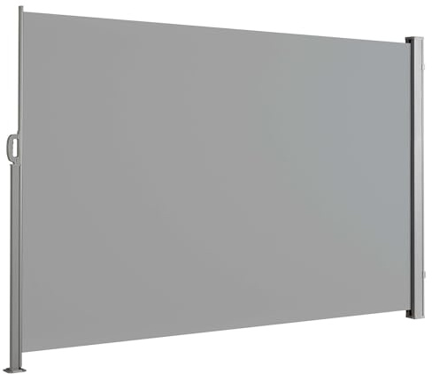 KARAT Toldo lateral de aluminio, 180 x 350 cm, color gris claro, toldo extensible, opaco, protección visual y protección contra el viento, para jardín, balcón y terraza, estor lateral con soporte de