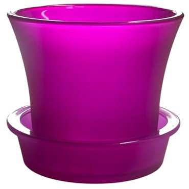 naninoa Glas Blumentopf mit Untersetzer 12 cm Pink Fuchsia | Übertopf für Orchideen, Glastopf, Glasuntersetzer