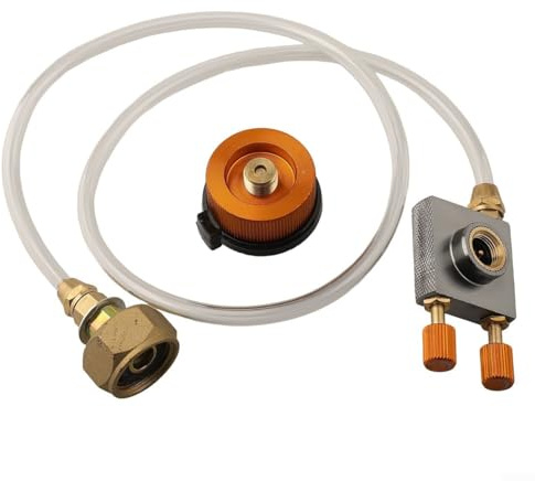 ZWEquipint Adaptateur de valve de cartouche de gaz en cuivre pour réchaud de camping, connecteur de recharge de propane GPL avec interrupteur de décompression pour réservoir plat à long, tuyau de 70