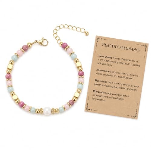 ARYIMYDP Bracciale Pietre Naturali Donna – Quarzo Rosa Pietra di Luna & Rodonite Bracciale Donna Pietre Naturali con Perline Dorate Eleganti Accessori di Moda Regalo per Compleanno o Occasioni