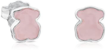 TOUS Pendientes de Plata de Primera Ley para Mujer con Cierre a Presión y Motivo de 9mm en Cuarcita, Versátil y Elegante, Colección Color