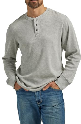 Wrangler Authentics Men's Long Sleeve Waffle Henley Shirt, Light Heather Gray, Large