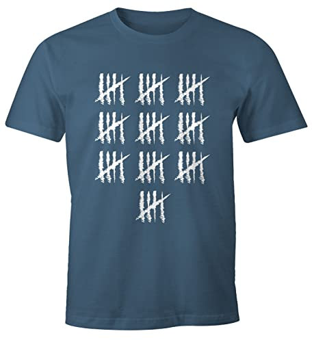 MoonWorks Herren T-Shirt 50 Geburtstag Strichliste Striche Jubiläum Jahrgang Geschenk Alter Fun-Shirt Denim XL