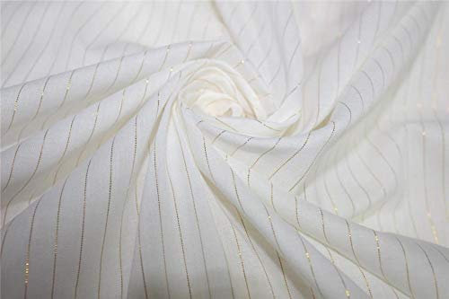 TheFabricFactory Baumwollstoff, schwer, mit goldfarbenen Streifen, Lurex-Webgewebe, 112 cm, Weiß