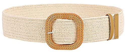 Ceinture fine pour femme - Tendance - En paille tissée - Élastique - Boucle en bois, Type 1 - Sable, 39W