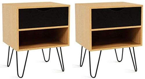 IDMarket - Lot de 2 Tables de Chevet Noemi 1 tiroir avec Niche Bois Pied épingle