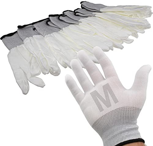 kenable White Work Gloves Anti Static Non Slip Pack of 6 MEDIUM [Medium]