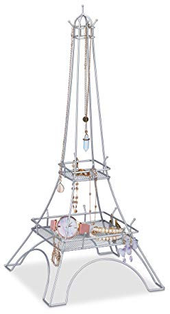 Relaxdays Organizador Joyas Torre Eiffel, Collares, Pulseras, Colgador Joyas Metálico, 47x21x21cm, Plateado