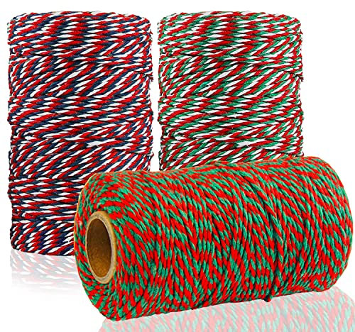 Lainrrew 3 rotoli di spago di Natale per panettieri, spago di iuta naturale, spago di cotone per confezioni regalo, cottura, artigianato, giardinaggio, decorazione per festival (mix 6)
