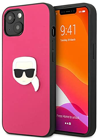 Karl Lagerfeld KLHCP13SPKMP Hülle für iPhone 13 Mini 5,4 rosa Leather Ikonik Karl`s Head Metal