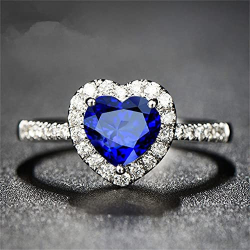 DJMJHG Herz Ringe Für Frauen S925 Silber Hochzeit Engagement Brautschmuck Zirkonia Stein Elegante Ring Zubehör 5 Blau