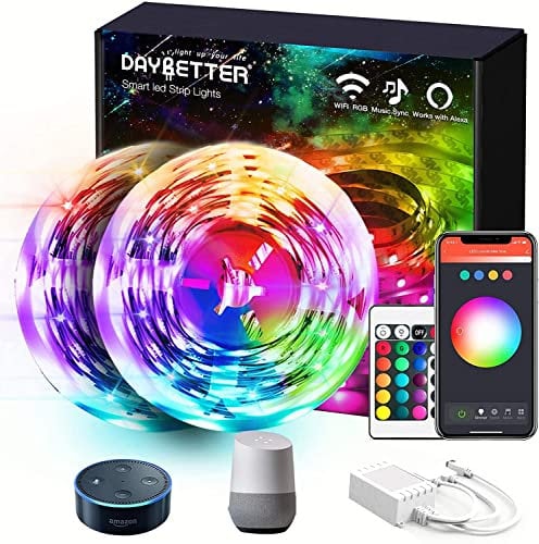 Daybetter 50-Fuß (2 Rollen à 25 Fuß) LED-Streifenlichter mit Tuya WiFi-App-Steuerung, Alexa und Google Assistentin für Schlafzimmer und Heimtextilien