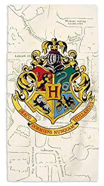 Fashion UK Strandtuch Harry Potter groß 70 x 140 cm 100 % Baumwolle Modell Hogwarts Malandspindel Handtuch Handtuch Schwimmbadtuch Offizielles Pool, Beige