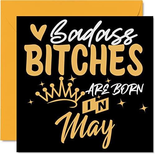 Stuff4 Lustige Geburtstagskarten für Frauen und sie – Badass Bitches Are Born In May – Happy Birthday Karten für Freundin, Ehefrau, Tochter, Schwester, Tante, Mutter, Oma, 145 mm Humor, Grußgeschenk