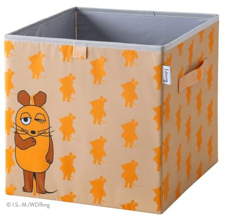 LIFENEY meets Die Maus Aufbewahrungsbox mit Streuprint für Kinder – Box mit der kultigen Maus zum Verstauen von Spielzeug – 30 x 30 x 30 cm passend für klassische Würfelregale