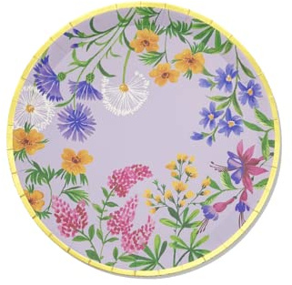 Coterie Wildflower Paper Plates (Set of 10 large plates) - Paper plates for Tea and Garden Party, Bridal and Baby Shower, and More| 9.25 fancy disposable plates in pale green