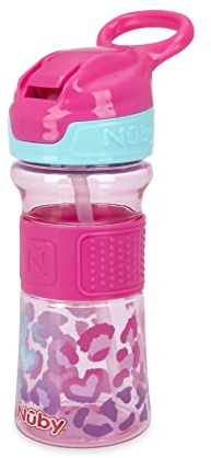 Nuby Thirsty Kids Flip-It No-Spill Toddler Sippy Cup with Soft Spout - 12 oz - 18+ Months - Pink Leopard - Back to School Essentials