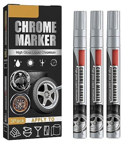 Stylo de Retouche de Peinture, Stylo à Peinture pour Réparation de Peinture, Stylo à Haute Brillance, Marqueur de Chrome Liquide, Marqueur de Chrome, de 3 Pièces (#2)