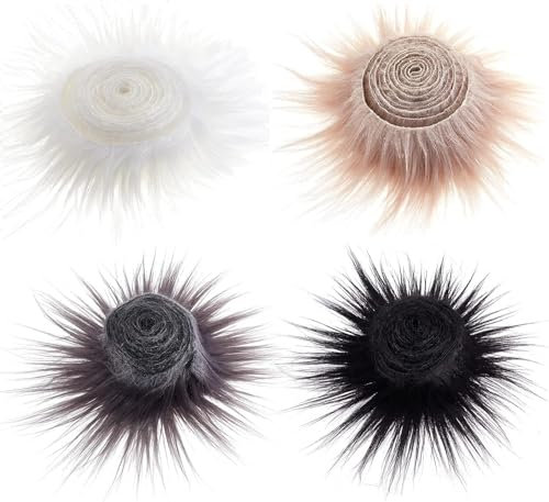 GORGECRAFT 6m Shaggy Peluche Fausse Fourrure Tissu Bandes Prédécoupées 4 Couleurs Moelleux Fuzzy Artisanat Fourrure Scrap Pièces Gnome Barbes pour Gnomes Barbe Cheveux Père Noël Cosplay