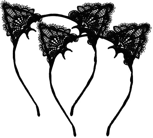 2 Halloween Katzenohren Haarreif Cat Ears Halloween Haarreifen Haarband Stirnband mit Ohren,Halloween Haarreifen mit Katzen Ohren für Damen Frauen Mädchen,Haarband Katzen Cosplay Karneval Kostüm Party