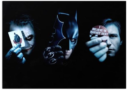 Displate Offiziell DC Comics MetallPoster Magnetische Befestigung Inklusive Lizenziert Bilder Hochwertiges Poster The Dark Knight - Trio 45 cm x 32 cm