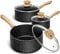 MICHELANGELO 14cm, 18cm, 20cm Saucepan Sets, Non Stick Saucepans Set, Saucepans with Lid 14cm, 18cm, 20cm, Cooking Pots Set with Lid & Ergonomic Bakelite Handle, Black