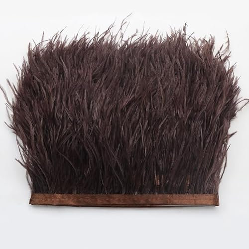 SYSUII 1m Straußenfeder-Borte Fransen mit Satinband 8-10cm Natürlichen Feder Fransen Bastelfedern Quaste Fransenborte Fransenband für Bekleidung DIY Nähen Handwerk Kostüme DIY Dekoration -Braun