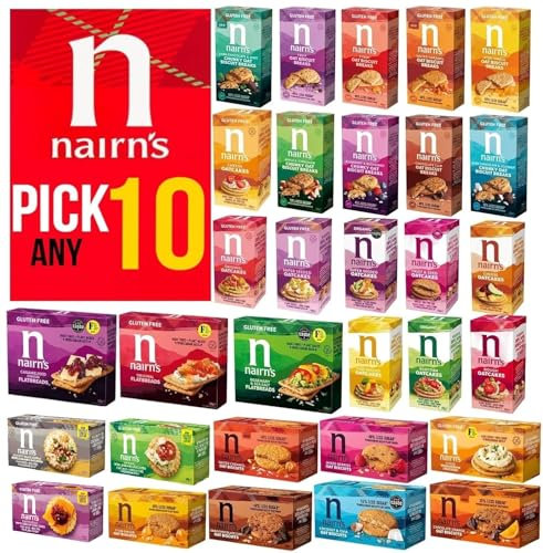 Nairn's Variety Pack - Pick Any 10 - Gluten-Free & Non Gluten-Free Oat Biscuits, Oatcakes, Crackers & Flatbreads - Healthy Snacks - Assorted Flavours: Fruit & Seed, Stem Ginger, Mixed Berries & More