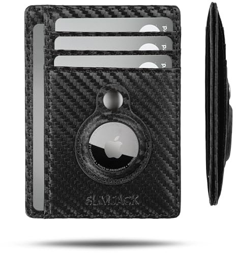 SLIMJACK® Wallet für Apple AirTag - Schlankes Portmonaie mit Fach - Kreditkartenetui mit RFID-Schutz - Kleiner Geldbeutel für Herren - Smart Wallet für Karten & Apple AirTag - Carbon