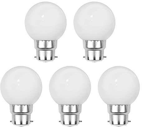 G.W.S® Pack of 5, B22 Bayonet 3W Warm White 3000K, G45 LED Coloured Light Bulb, Garden Party Wedding Festoon Lights
