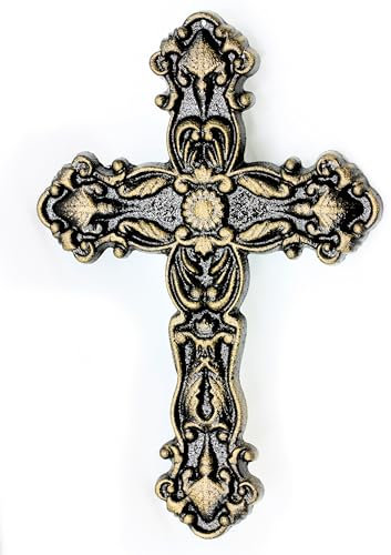 UHRIG Massives Wand Kreuz aus Gusseisen, Schmiedeeisen Kruzifix, 25cm hoch. (Antik Schwarz/Gold)