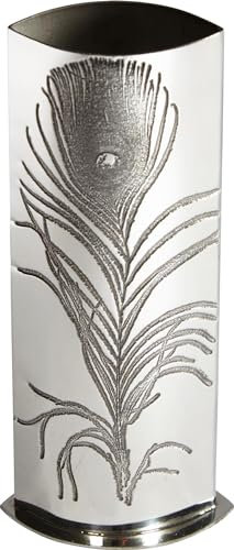 I LUV LTD Hoch 6,3 inch Zinn Knospe Vase für Blumen mit Pfauenfeder Design auf der Vorderseite Hell Poliert Beenden Wohnaccessoires Perfekt zum Gravieren Lieferung im Karton