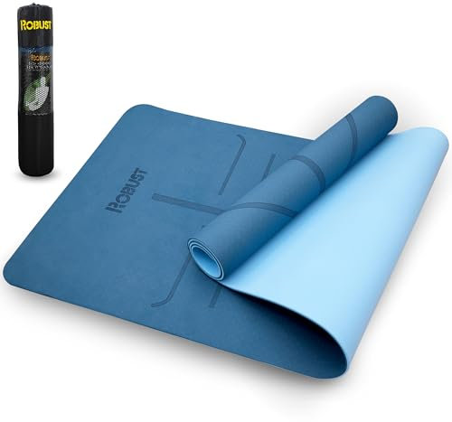 Robust Rutschfeste Yogamatte mit Gurt, TPE, umweltfreundliche Trainingsmatte für Yoga mit Positionslinien und strukturierter Oberfläche, Gymnastikmatte für Damen, Herren, Pilates und Übungen,