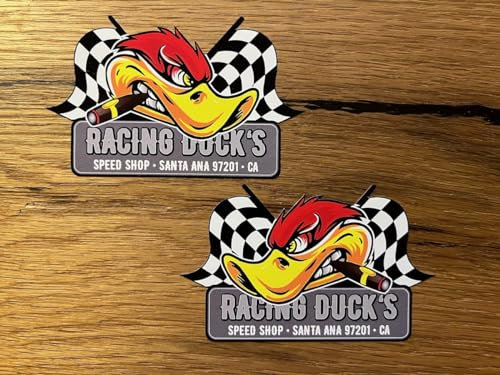 vinskool 2X Racing Ducks Aufkleber 10x6cm / 20x12cm / 30x18cm Kult Sticker Set Oldschool Hotrod V8 USA Muscle Car Oldtimer Tuning Horsepower Youngtimer Auto Motorrad Custom Umbau (30x18cm)